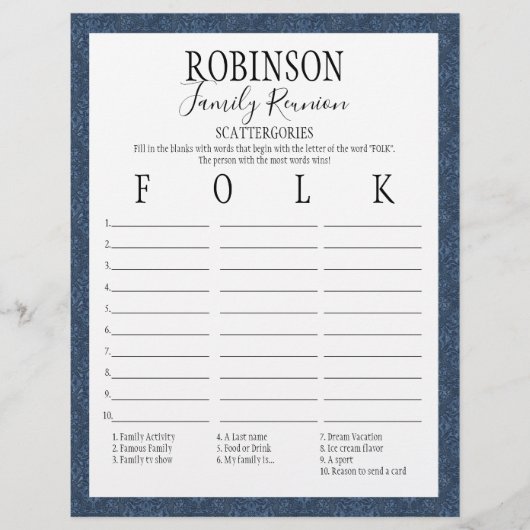 Gezinshereniging Scattergories Game (Voorkant)