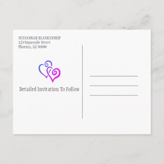 Gezinshereniging sparen de datum blauwe roze harte aankondigingskaart (Achterkant)