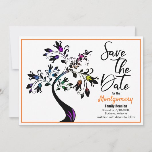 Gezinshereniging Sparen de Datum Modern Boom Oranj Aankondiging (Voorkant)