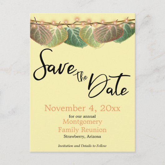 Gezinshereniging sparen de datum najaar waarop Asp Aankondigingskaart (Voorkant)