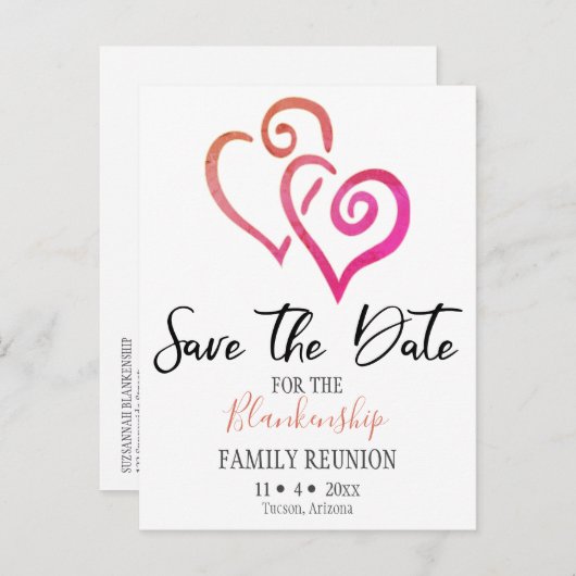 Gezinshereniging sparen de datum Oranje roze hart Aankondigingskaart (Voorkant / Achterkant)