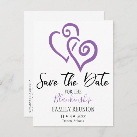 Gezinshereniging sparen de datum Paarse verbonden  Aankondigingskaart (Voorkant / Achterkant)