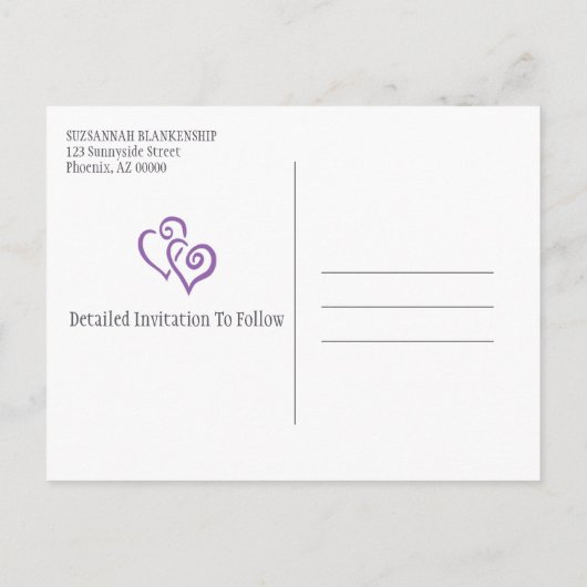 Gezinshereniging sparen de datum Paarse verbonden  Aankondigingskaart (Achterkant)