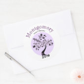 Gezinshereniging Trendy Paarse boomkunst Ronde Sticker (Envelop)