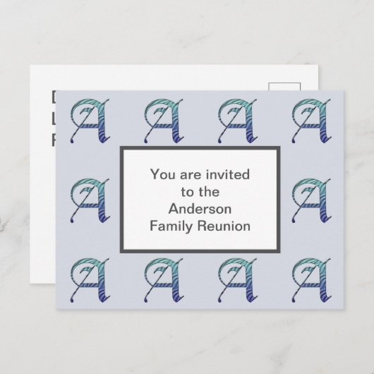 Gezinshereniging Uitnodiging Striped Letter A Init (Voorkant / Achterkant)