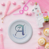 Gezinshereniging Unieke blauwe letter A Monogram Papieren Bordje (Feest)