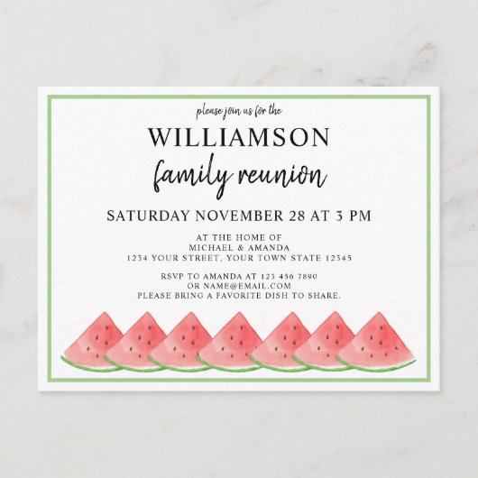 Gezinshereniging watermeloen uitnodiging briefkaart (Voorkant)