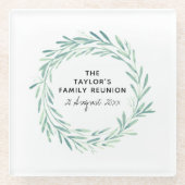 Gezinshereniging Waterverf met grote Greenery Foli Glazen Onderzetter (Voorkant)