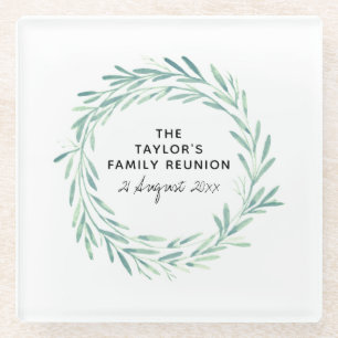 Gezinshereniging Waterverf met grote Greenery Foli Glazen Onderzetter