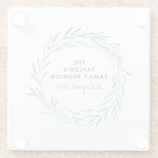 Gezinshereniging Waterverf met grote Greenery Foli Glazen Onderzetter (Achterkant)