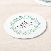 Gezinshereniging Waterverf met grote Greenery Foli Ronde Kartonnen Onderzetter (Gebogen)