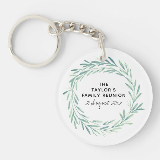 Gezinshereniging Waterverf met grote Greenery Foli Sleutelhanger (Voorkant)