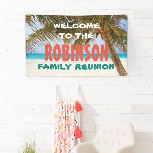 Gezinshereniging Welkom bij strand- en palmboom Spandoek (Insitu)