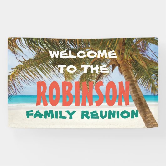 Gezinshereniging Welkom bij strand- en palmboom Spandoek (Horizontaal)