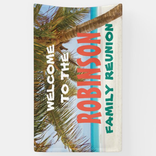 Gezinshereniging Welkom bij strand- en palmboom Spandoek (Verticaal)