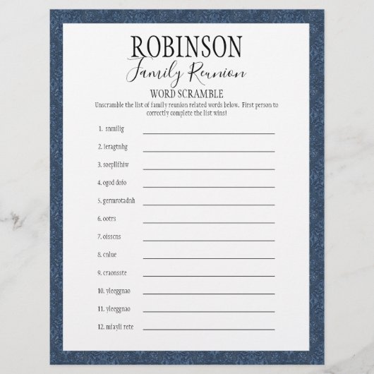 Gezinshereniging Word Scramble Game (Voorkant)