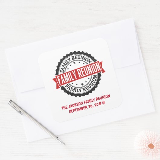 Gezinshereniging zwart rood vierkante sticker (Envelop)