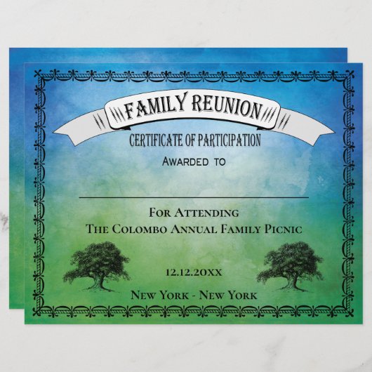 Gezinsherenigingscertificaat voor deelname (Voorkant / Achterkant)