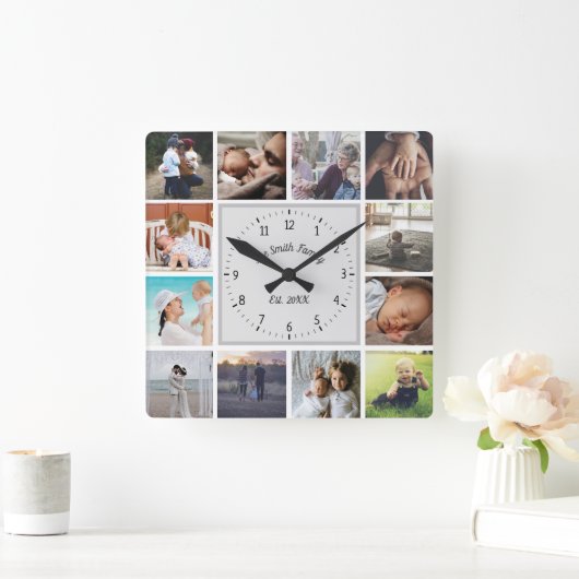 Gezinsherinneringen aangepaste fotocollage persona vierkante klok (Huis)