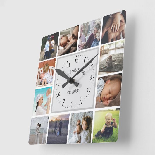 Gezinsherinneringen aangepaste fotocollage persona vierkante klok (Hoek)