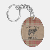 Gezinshuis Koe Red Pset Burlap 2 Sided Sleutelhanger (Voorkant Links)