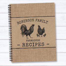 Gezinshuis Rooster Hen Burlap Kraft Recipe Notitieboek