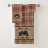 Gezinshuis Rustic Tractor Red Play Burlap Bad Handdoek (Insitu)