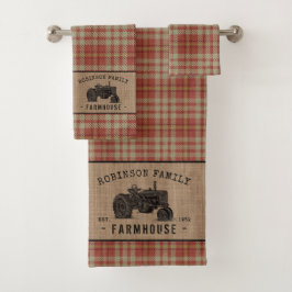 Gezinshuis Rustic Tractor Red Play Burlap Bad Handdoek