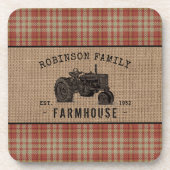 Gezinshuis Rustic Tractor Red Play Burlap Bier Onderzetter (Voorkant)