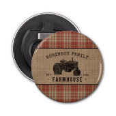 Gezinshuis Rustic Tractor Red Play Burlap Button Flesopener (Voorkant)