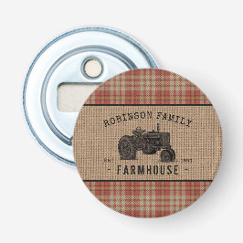 Gezinshuis Rustic Tractor Red Play Burlap Button Flesopener