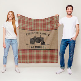 Gezinshuis Rustic Tractor Red Play Burlap Fleece Deken