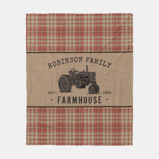 Gezinshuis Rustic Tractor Red Play Burlap Fleece Deken (Voorkant)