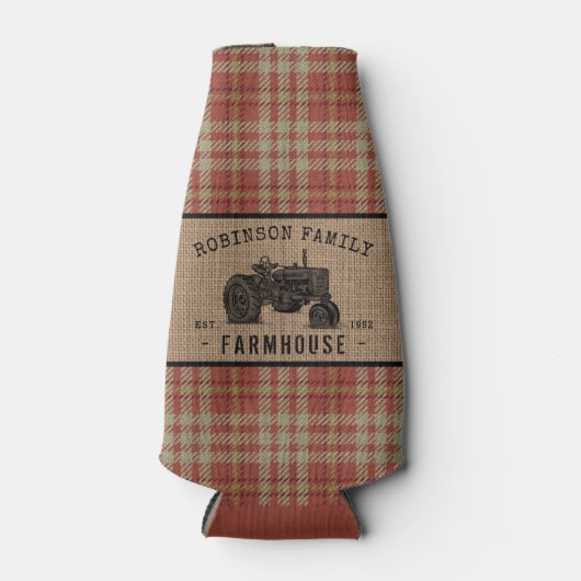 Gezinshuis Rustic Tractor Red Play Burlap Flesjeskoeler (Voorkant)