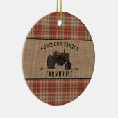 Gezinshuis Rustic Tractor Red Play Burlap Keramisch Ornament (Rechts)