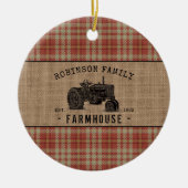 Gezinshuis Rustic Tractor Red Play Burlap Keramisch Ornament (Voorkant)