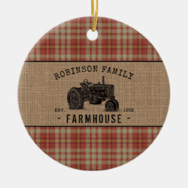 Gezinshuis Rustic Tractor Red Play Burlap Keramisch Ornament