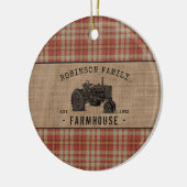 Gezinshuis Rustic Tractor Red Play Burlap Keramisch Ornament (Links)
