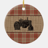 Gezinshuis Rustic Tractor Red Play Burlap Keramisch Ornament (Achterkant)