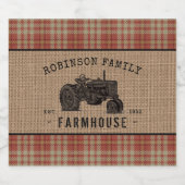 Gezinshuis Rustic Tractor Red Play Burlap Likeurfles Etiket (Enkel label)