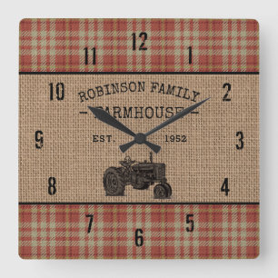 Gezinshuis Rustic Tractor Red Play Burlap Vierkante Klok