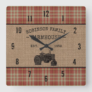 Gezinshuis Rustic Tractor Red Play Burlap Vierkante Klok