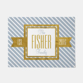 Gezinshuis Vastgesteld Jaar Goud en Blauwe Stripes Deurmat (Voorkant)