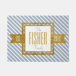 Gezinshuis Vastgesteld Jaar Goud en Blauwe Stripes Deurmat