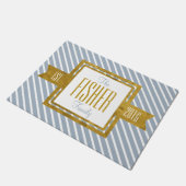 Gezinshuis Vastgesteld Jaar Goud en Blauwe Stripes Deurmat (Schuin)