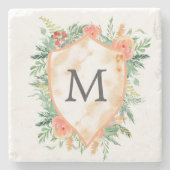 gezinskreeft pastel winterbloemmonogram stenen onderzetter (Voorkant)