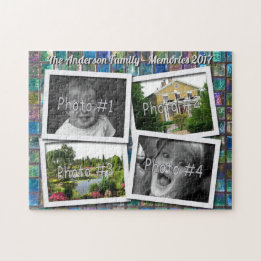 Gezinsleden 4 x aangepaste foto's op glazen tegels legpuzzel