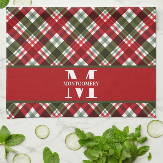 Gezinsmonogram kerstmis theedoek (Gevouwen)