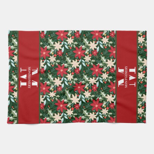 Gezinsmonogram kerstmis theedoek (Horizontaal)