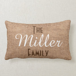 Gezinsmonogram met bijtend Burlap-effect Kussen